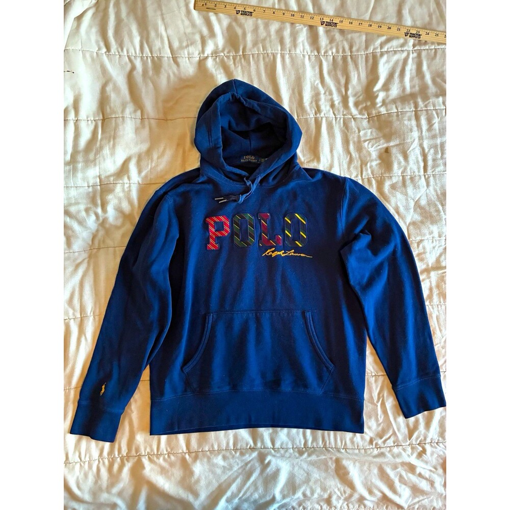 POLO RALPH LAUREN Hoodie Mens L Navy Blue Red Green Stripe Logo Sweater